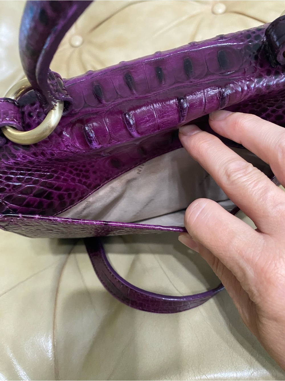 Rare Brahmin DARK IRIS Purple Double Rose Charm Fob Tassel & crossbody Vintage - Picture 16 of 16